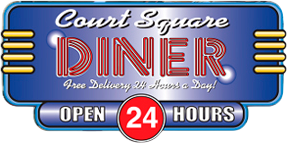 Official logo of Court Square Diner, a classic 24/7 spot in Long Island City.